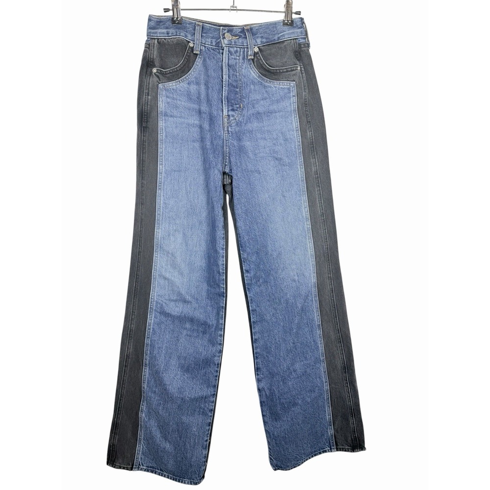 Veronica Beard Taylor Relaxed Wide Leg Jeans Womens 25 Blue Moon Colorblock